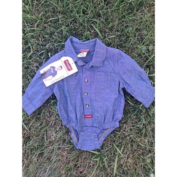 Wrangler Plaid Western Snap 6/9 Month One Piece Long Sleeve Denim - Picture 1 of 3